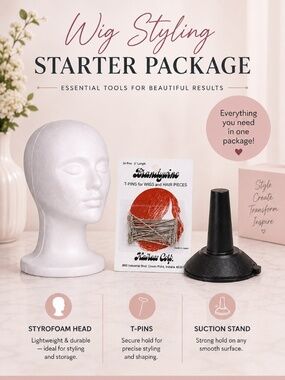 Wig Styling Starter Kit - styrofoam head, t pins and a suction stand